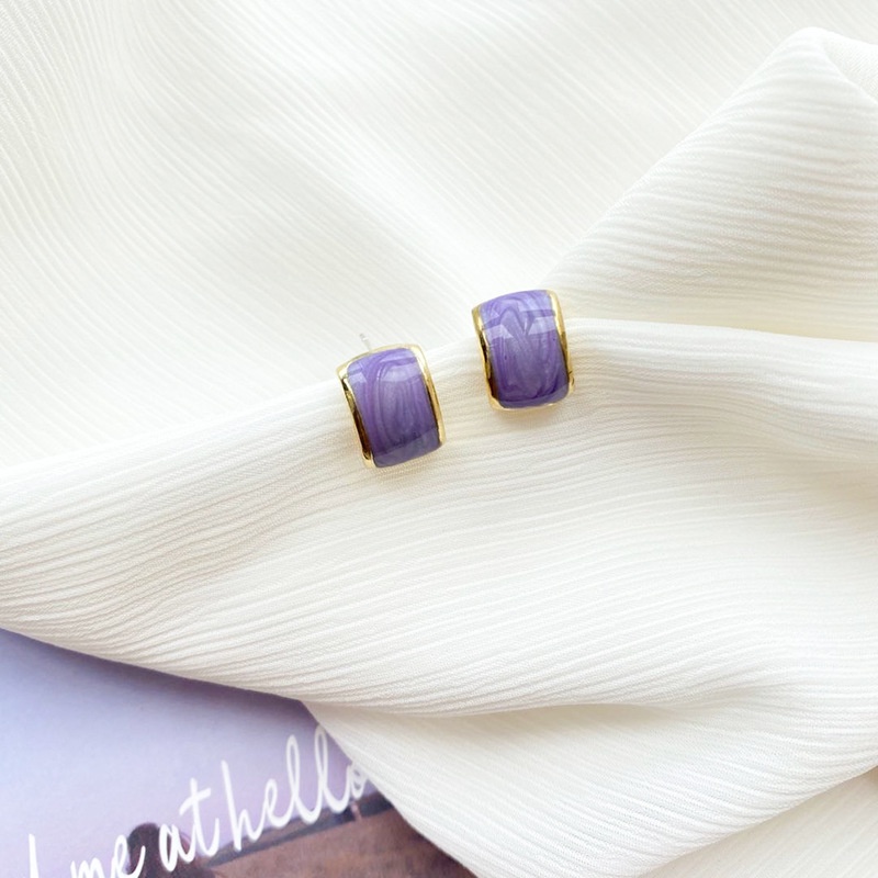 Purple Enamel Clip Earrings No Hole Ear Clips Geometric Clip on Earring Without Piercing