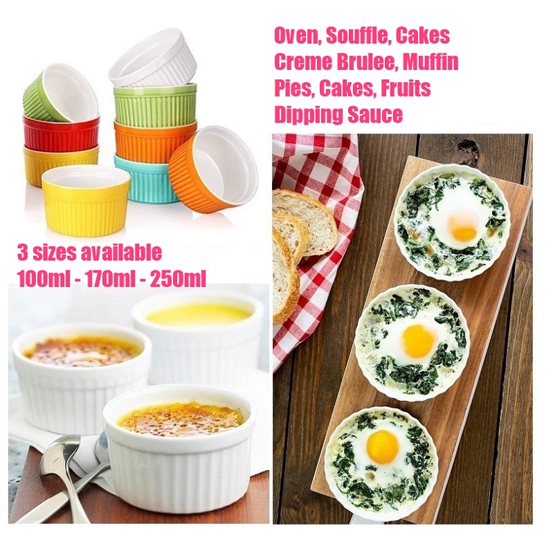 Porcelain Ramekin, 2 Sizes 100ml & 250ml Oven Souffle Creme Brulee