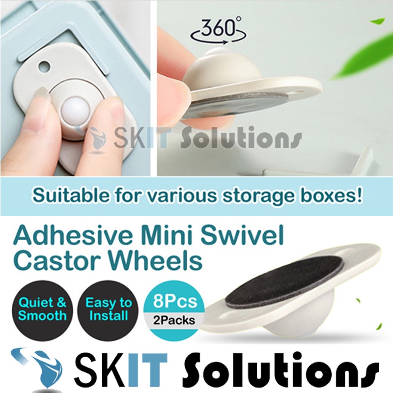 8pcs/2 Pack Self Adhesive Mini Swivel Castors Wheel 360° Universal ...