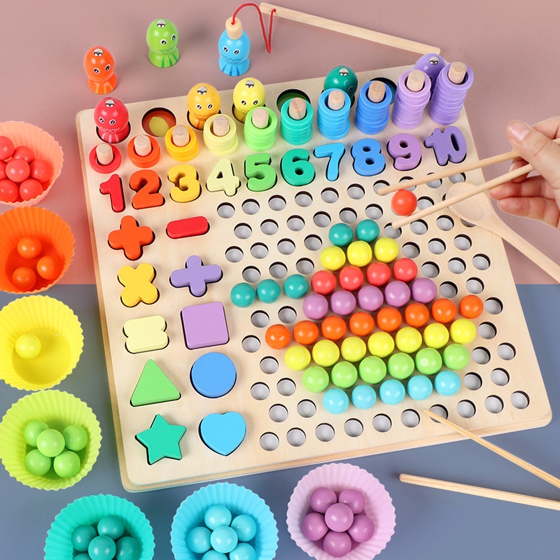 ? SG LOCAL STOCK ? 13in1 Beads Memory Sorting Colour Wooden Toys Learn Maths Numbers Montessori Toddler Peg Board Toys