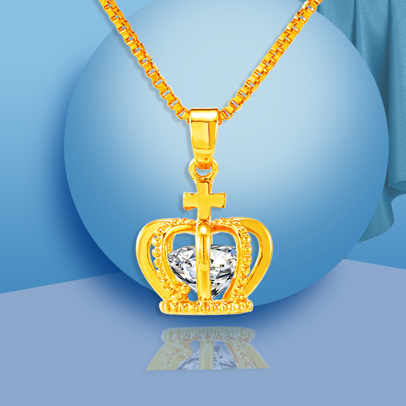 Gold necklace with hot sale crown pendant