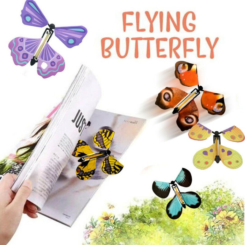 5 Pieces Magic Fairy Flying Butterfly Rubber Band Powered Wind up Butterfly Toy for Kids Gift
