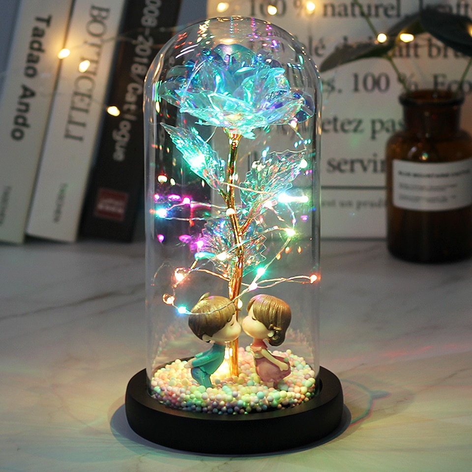 2023 LED Enchanted Galaxy Rose Eternal 24K Gold Foil Flower With Fairy String Lights In Dome For Christmas Valentine's
