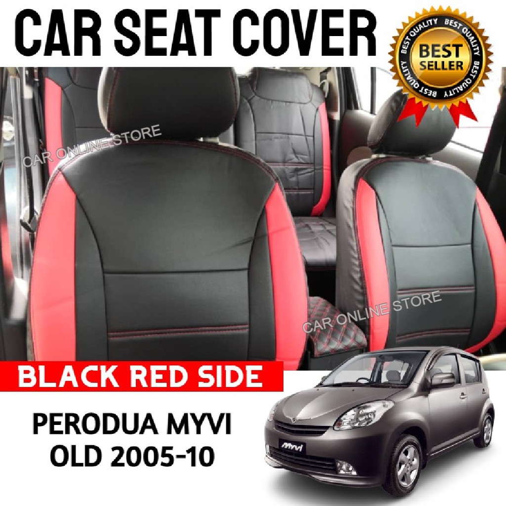 Car Seat Cover for Perodua Myvi Old 2005 2010 Semi Leather Black colour Red Side Car Cushion Cover Shopee Singapore