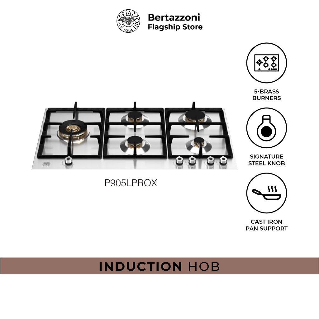 Bertazzoni P905LPRO 90cm 5burner Gas Hob with Lateral Dual Wok Shopee Singapore