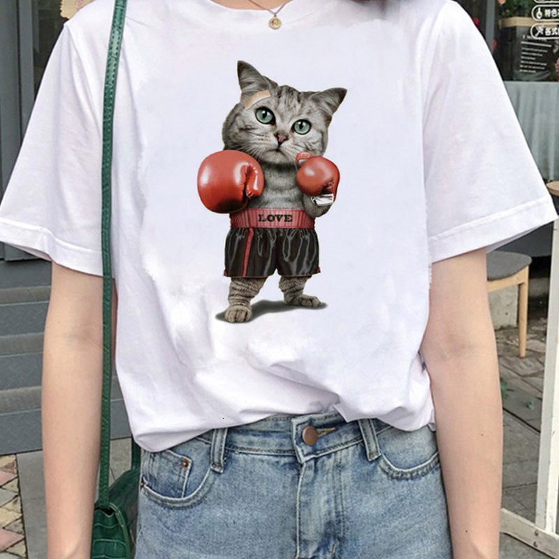 Cat with Knife T Shirt Women Funny T-shirt What Murderous Cat T-shirt Cartoon Cat Graphic T Shirts Aesthetic Top Clothing Female
