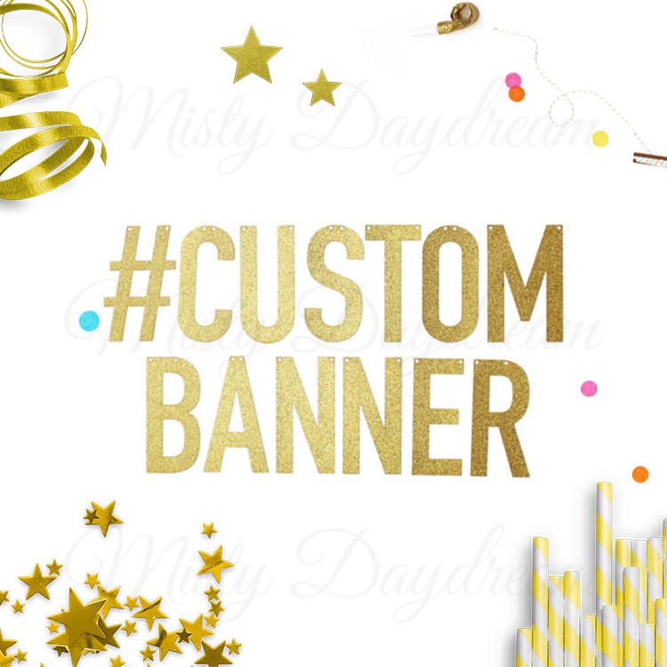 Gold Customised Glitter Banner | Alphabet Number Symbol Party Custom | Birthday Wedding Personalised signage