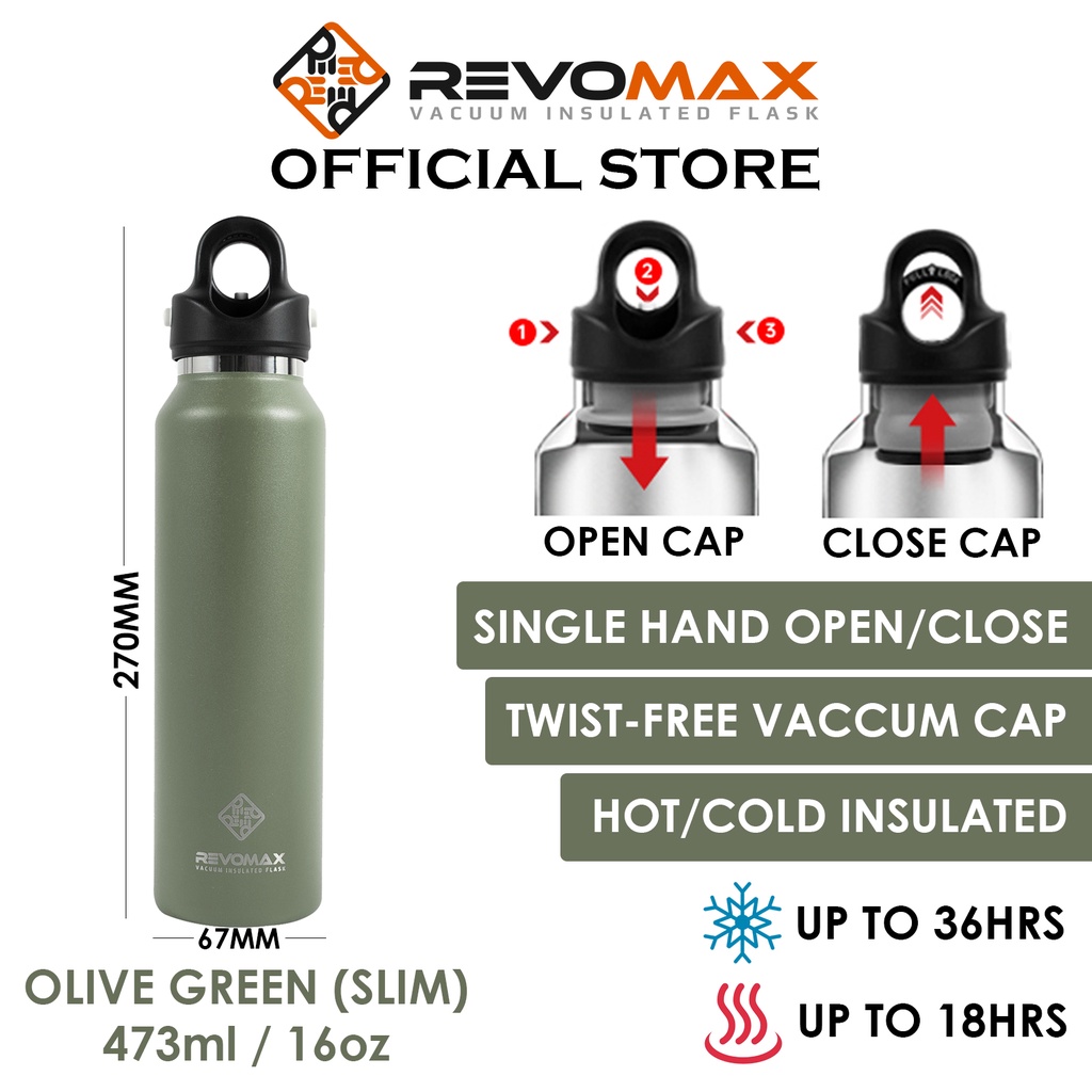 RevoMax Vacuum Insulated Thermal Water Bottle Flask - 473ml/16oz