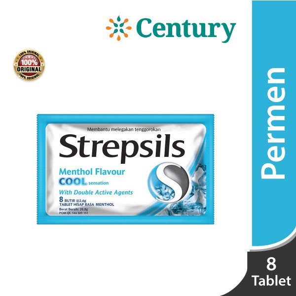 Strepsil Cool Pouch P.1X8'S / Permen Pelega Tenggorokan / Pereda Batuk / Pelega Tenggorokan