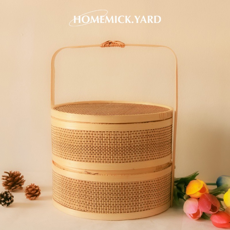 homemick.yard Double-Layer Round Rattan Lunch Box For Souvenirs Storage ...