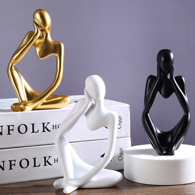 Thinker Statue Mini Creative Modern Minimalist Abstract Character Art Sculpture Home Living Room Hotel Decorations Small Ornaments Porch Decoration Home Resin Crafts