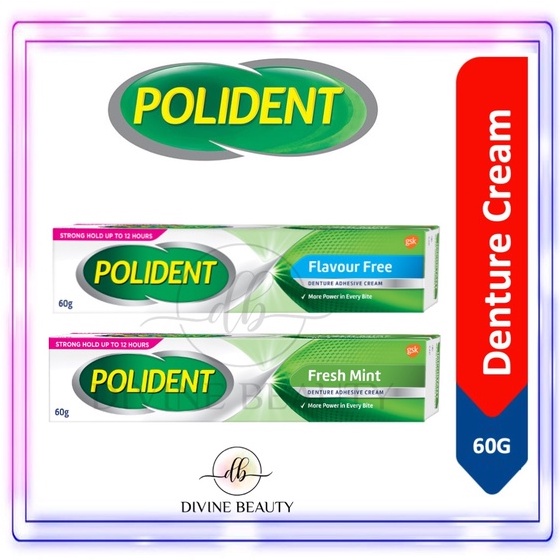 POLIDENT Denture Adhesive Cream 60g Fresh Mint / Flavour Free/ Full