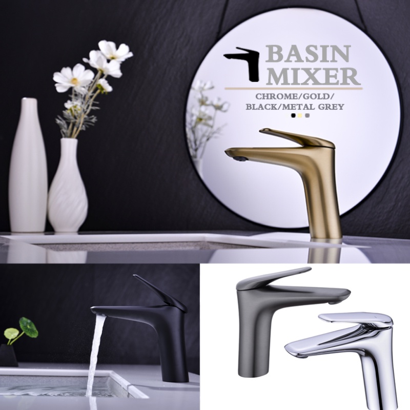 Faucet for Basin Deck Mounted 1 Handle Hot and Cold Mixer Brass Casting