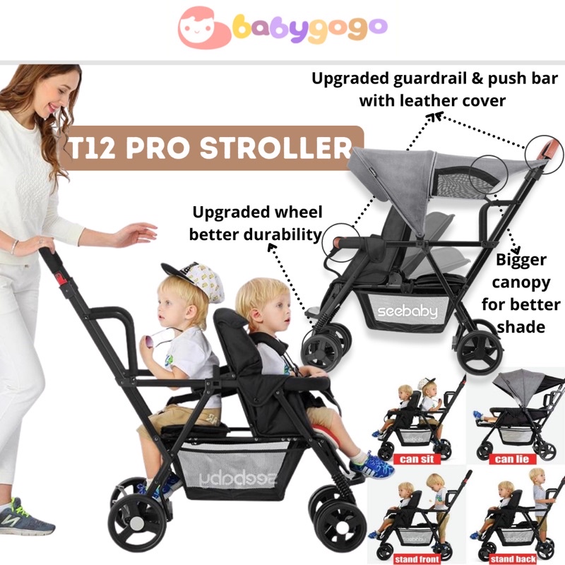 T12 Seebaby Pro tandem stroller Twin Stroller 2021 Upgraded version Sit Stand Twin prams