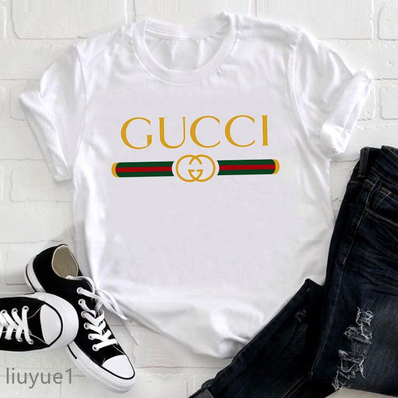 Fashion Vintage Gucii T Shirt  Women's T-shirt Summer Top Female Clothes White Short Sleeve Streetwear Woman Clothing Casual Tshirt Ready Stock