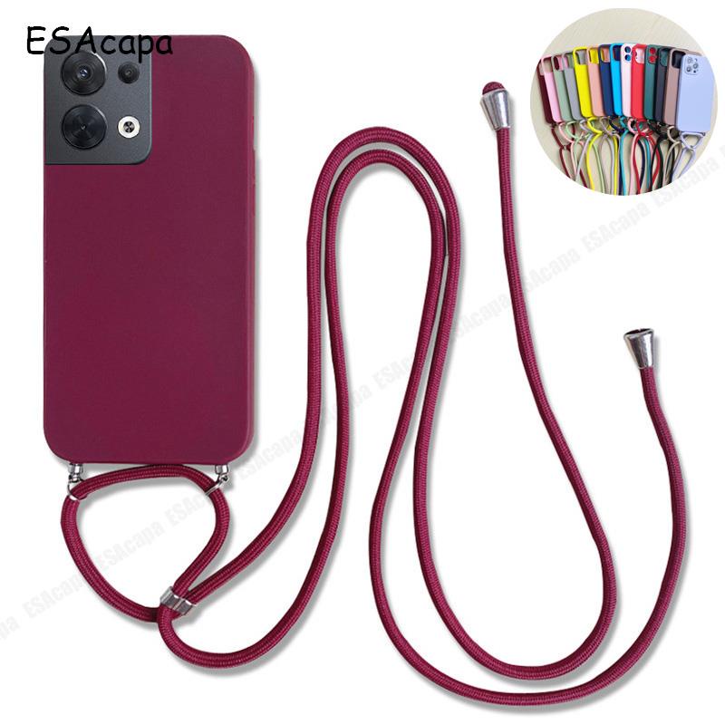 OPPO Reno 8 Pro Plus 5G Case Candy Color Soft Silicone Matte Phone Case Reno8 Pro 8pro Crossbody Necklace Lanyard Cover