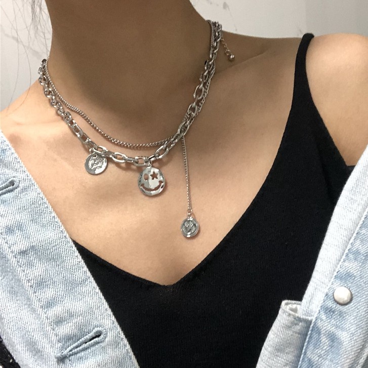 Chunky silver layered on sale necklace