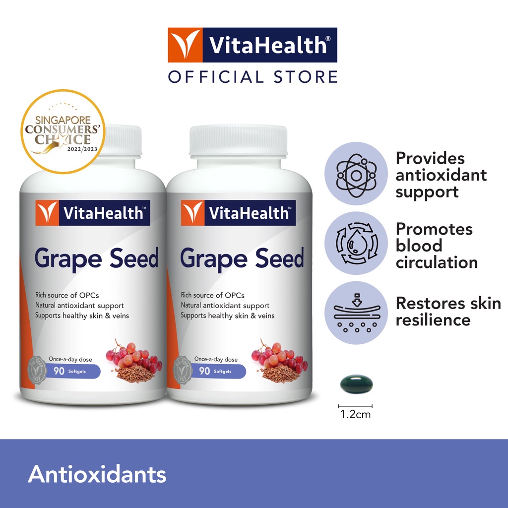 Grape Seed 90s/90'sX2 [EXP 08-2025] - Antioxidant to support healthy heart, blood vessel, circulation & skin