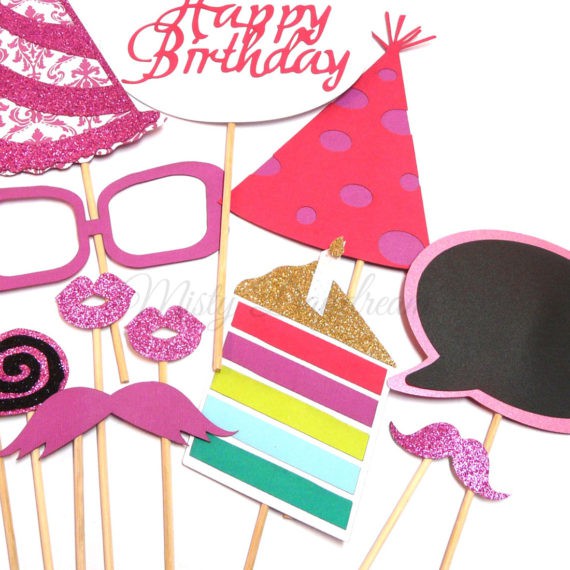 Glitter Happy Birthday Pink Photobooth Props Set Of 18 | Shopee Singapore
