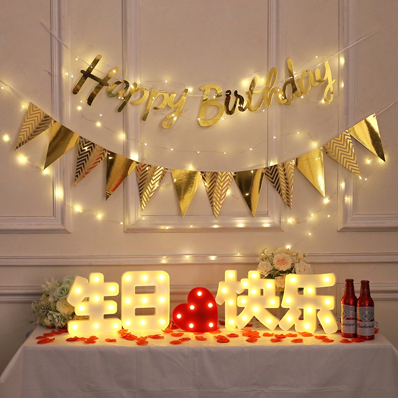 Set 1 2M Colorful LED 20 Rope Light Happy Birthday Pull Triangle Banner ...