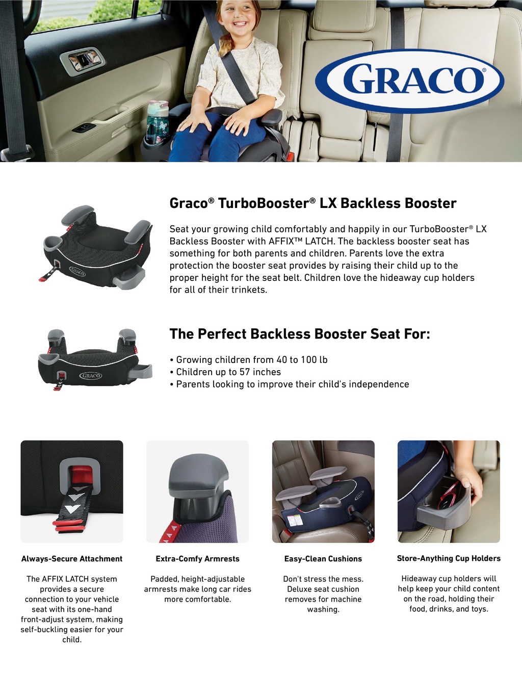 Graco TurboBooster LX Backless Booster Car Seat with Latch System