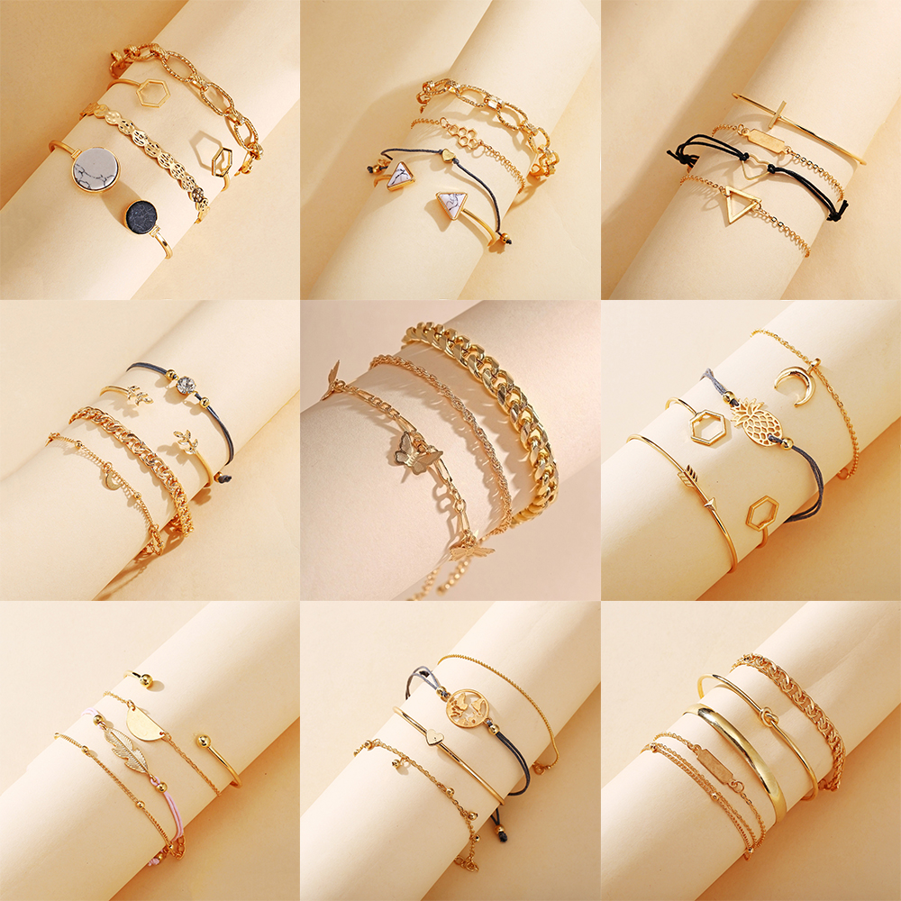 Women Personalized Mutilayer Chain Bracelet Set Fashion Gold Retro Butterfly Bracelet Jewelry Set Accessories Gift