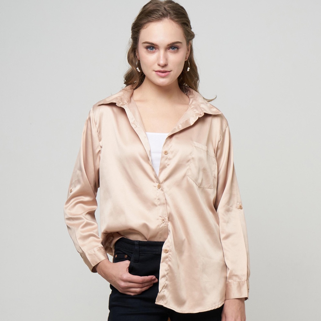 Monellina 00653 Kemeja Wanita Lengan Panjang Satin