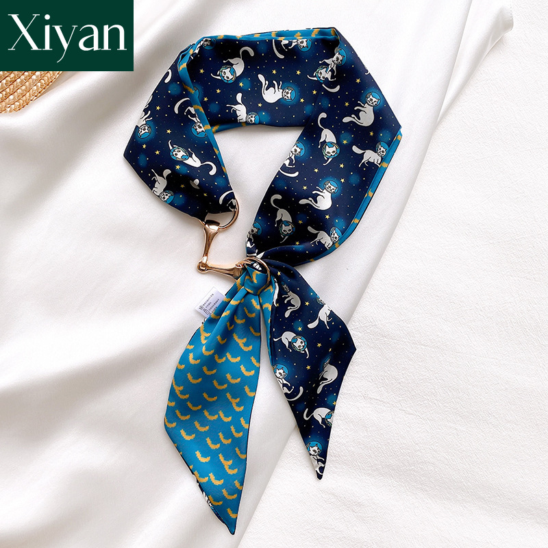 [Ready Stock]fashion women printed silk scarf bag scarf 7*130cm scarves