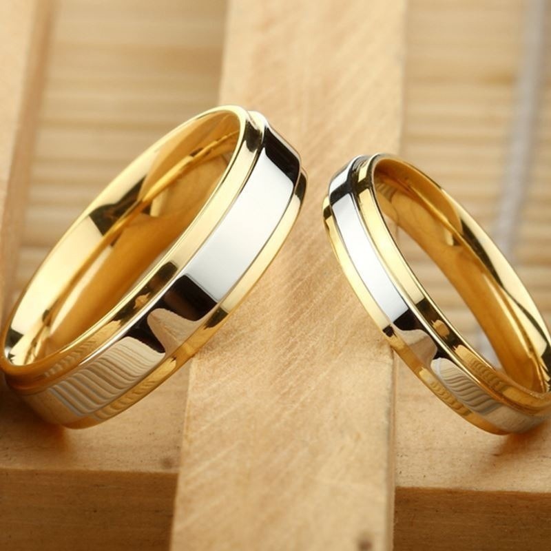 18K Gold Wedding Rings Simple Design Couple Alliance Ring 4mm 6mm