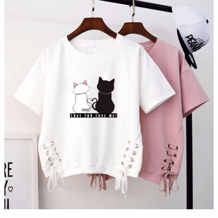Korean Summer Loose Blouse Clothing Round Neck White Short-sleeve Women Clothes T-shirt Student baju blouse Student Top