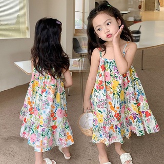 Girls' summer dress floral princess dress summer 2023 new Korean