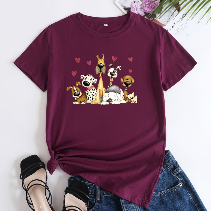 Cute Dogs Team Print T-shirt Pet Dogs Lovers Short Sleeve Women's Clothing Summer Fashion Cartoon Pattern T Shirts