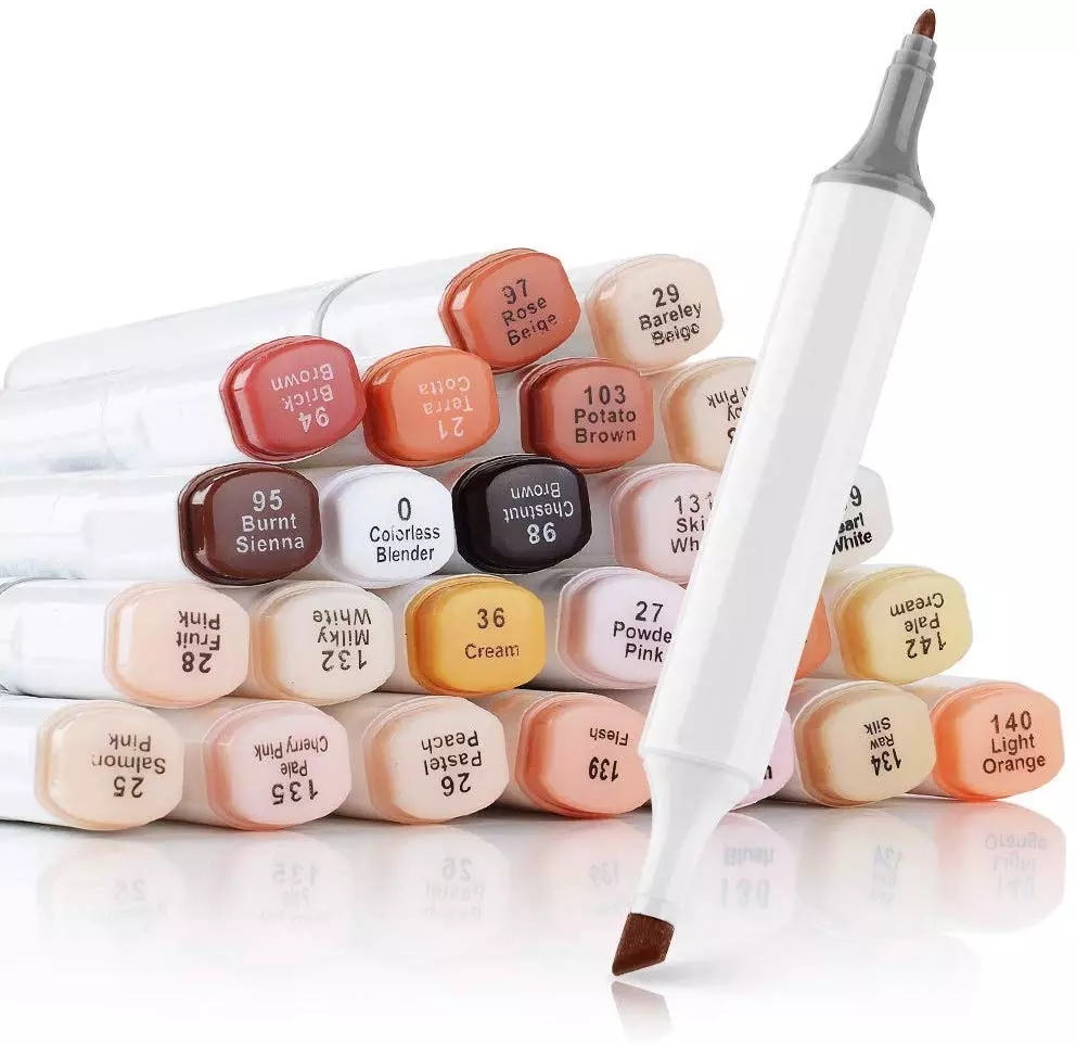 Artist Marker Pens 24 Colours Blendable Alcohol Skin Tone Set Sketch ...