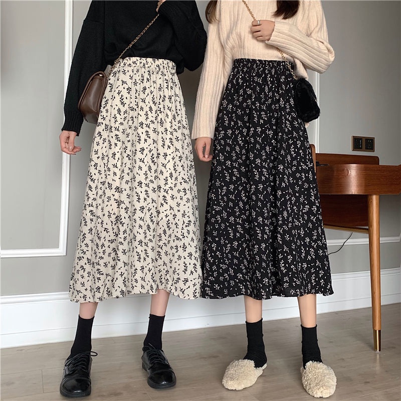 READY STOCK Women Floral Skirts Midi Skirts Fairy Flower Print Medium Length A line Skirts Shopee Singapore