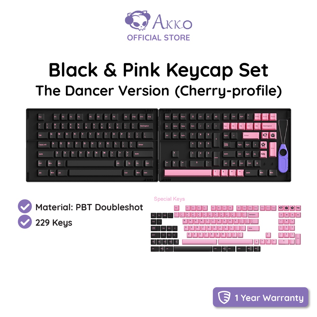 AKKO Black & Pink - The Dancer Version Keycap Set - Cherry Profile (229 ...