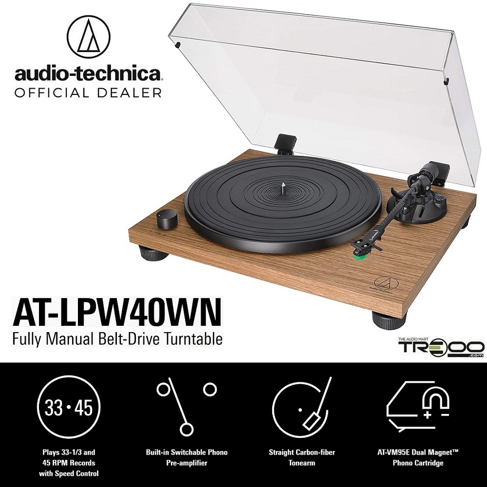 AudioTechnica ATLPW40WN Fully Manual BeltDrive Wood Stereo Turntable Shopee Singapore