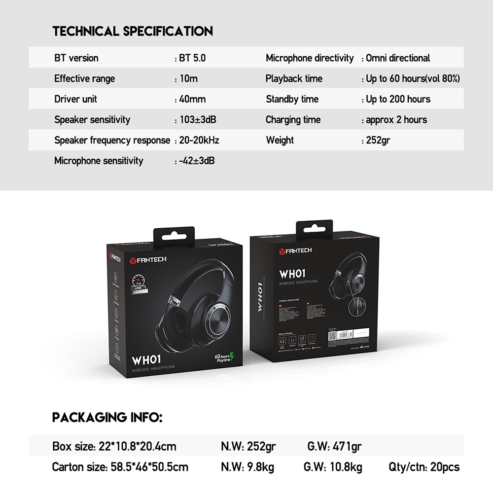 Fantech WH01 / WH-01 Wireless Bluetooth Gaming Headset - Gambar 4