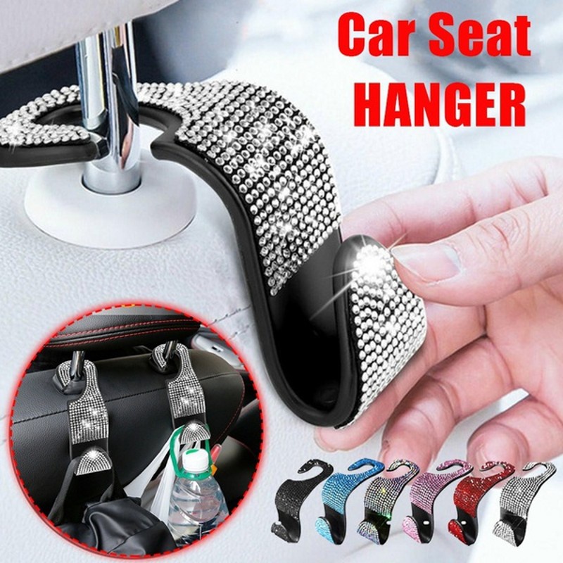 1Pc Car Seat Hook Auto Coat Back Universal Headrest Mount Storage Holder Bling Rhinestones Hanger, Car Interior Accessories