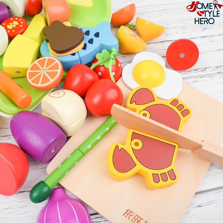 [SG Stock] 45pcs Wooden Fruit Vegetables Chopping Kitchen Toys Magnetic ...