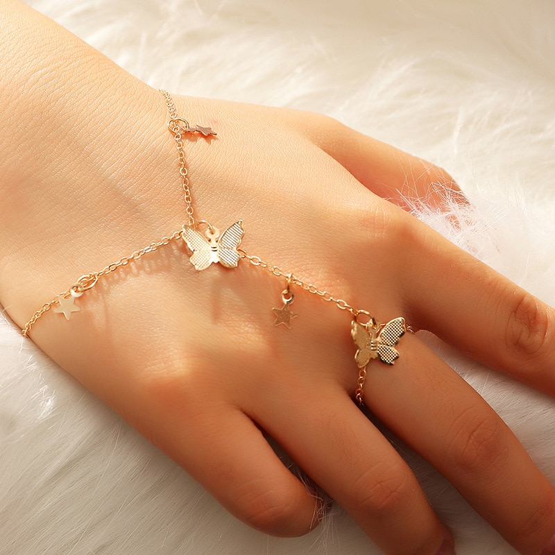 Star Butterfly Slave Bracelet  for Women Fashion Connected Finger Bracelet On Hand Female Ring Boho Jewelry