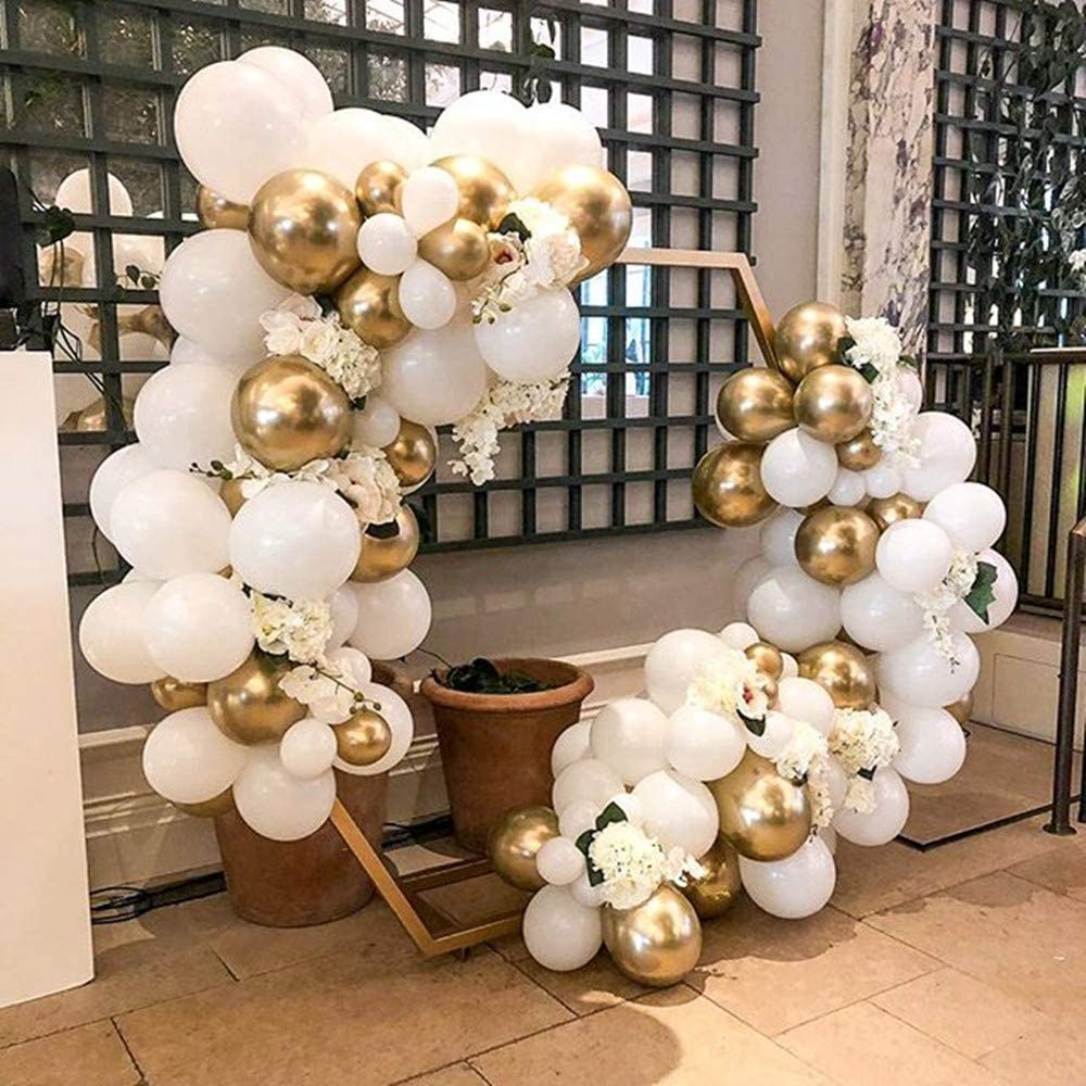 Pearl White Arch Garland Kit Sand White Metallic Gold Latex Balloons ...