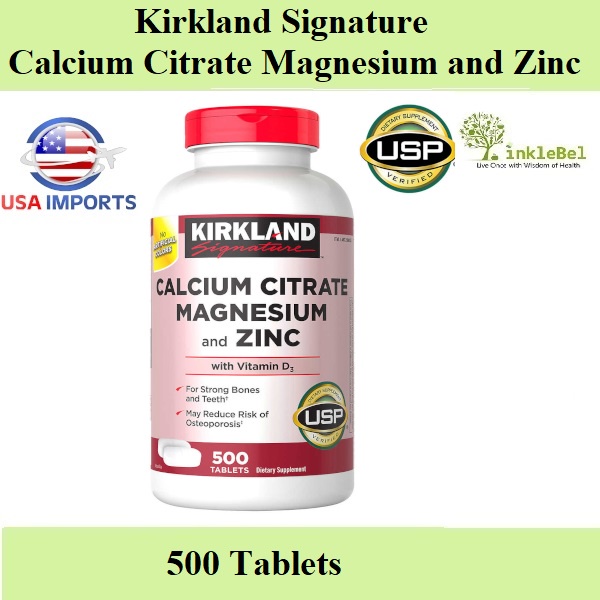 Kirkland Signature Calcium Citrate Magnesium and Zinc, 500 Tablets.(exp:03/2026)