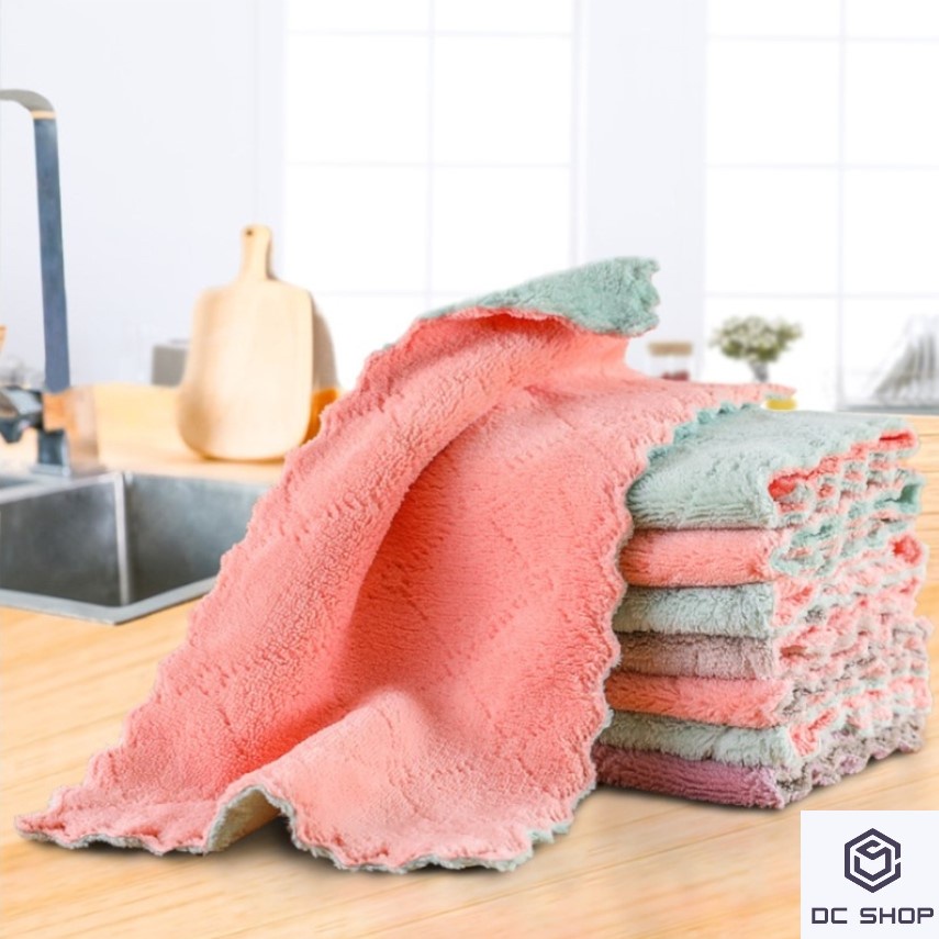 5 Pieces of Housekeeping Cleaning Towels, Two-color Coral Fleece Dish  Cloth, Random Colors