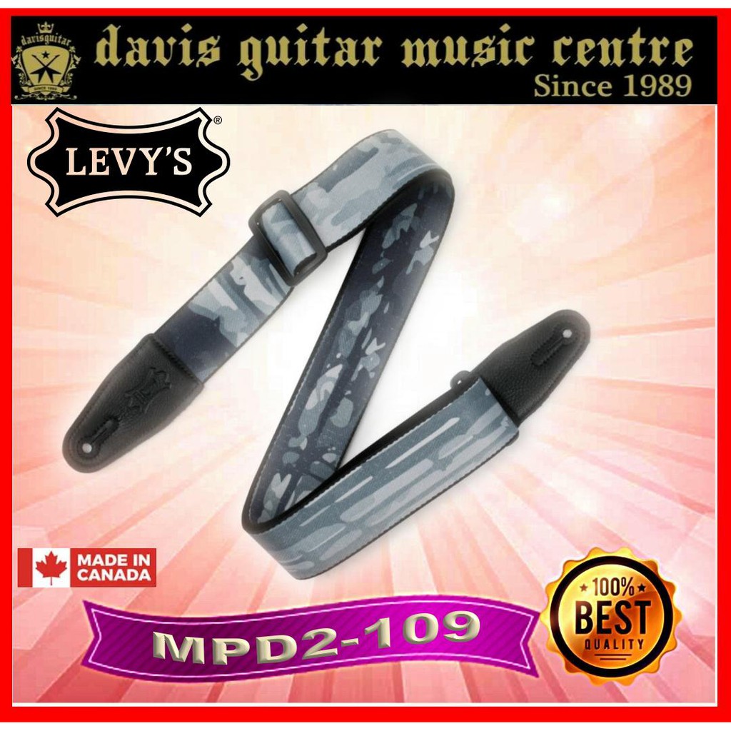 Levy's Polyester Sangle Guitare Levy's MPD2-109 - Polyester Motif Arbre Abstrait Gris - Extrémités Cuir, Largeur 5cm Leather Bass Strap