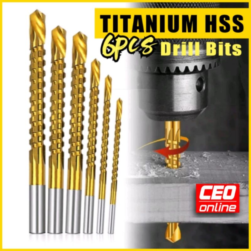 CEO 6Pcs Titanium Coated HSS Drill Bit Set Spiral Screw Metric ...