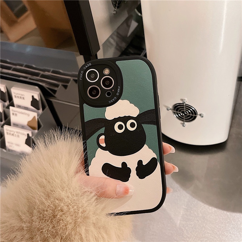 Thumb Up Sheep iPhone Case 2 Color PU Leather for iPhone 14 13 12 11 Pro Max X XR XS Max Case [Wodeke] Circular Shape Camera