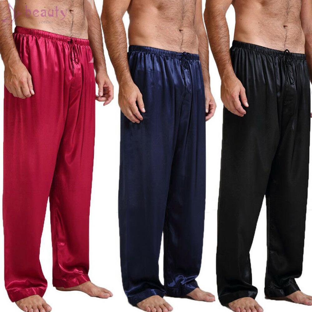 Fashion Men's Imitated Silk Pyjamas Pants Sleeping Bottoms Nightwear ...