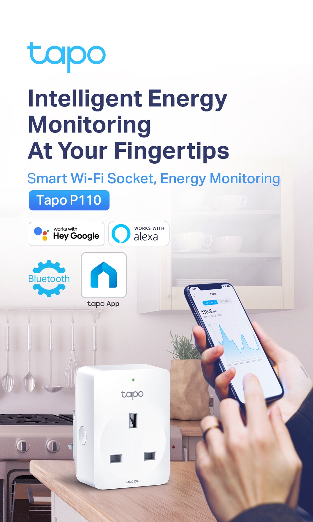 Tp-link smart plug with wi-fi meter, tapo p110 TAPO P110