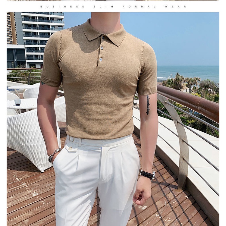  Summer Ice Silk Polo Shirt Men Short Sleeve Lapel