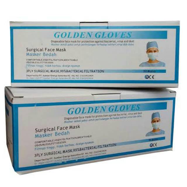 MASK (SURGICAL FACE MASK) GOLDEN GLOVES 3 PLY (1KG = 6 DUS) | Shopee ...